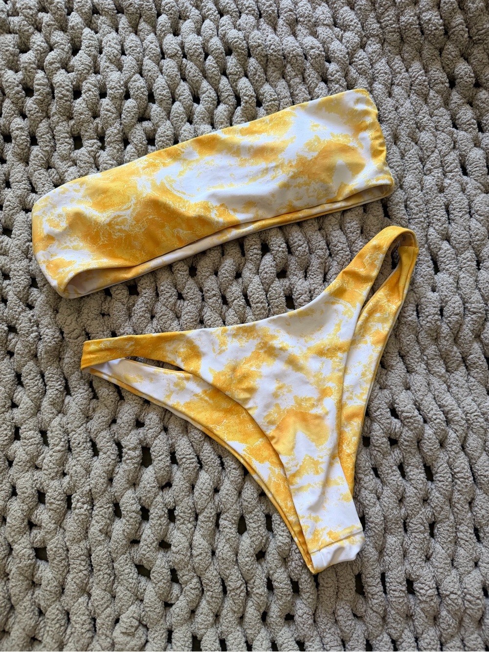 Yellow Tie-Dye Bandeau Bikini Set